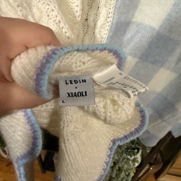 Patchwork Gingham Cardigan Blue and Cream Women's Cardigan - Picture 11 of 13